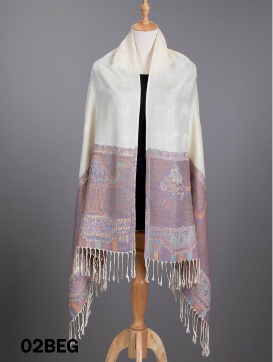 Camel Printed Pashmina Scarf W/ Tassels Camel Printed Pashmina Scarf W/ Tassels